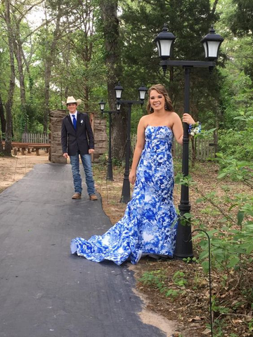 Unique Blue Print Strapless Long Mermaid Prom Dress Evening Dress HZ1023